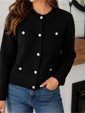 89th & Madison Black Button-Front Knit Cardigan